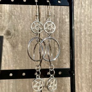 2/$30 NWT OOAK Upcycled Reclaimed Vintage Pentagram Occult Dangle Earrings